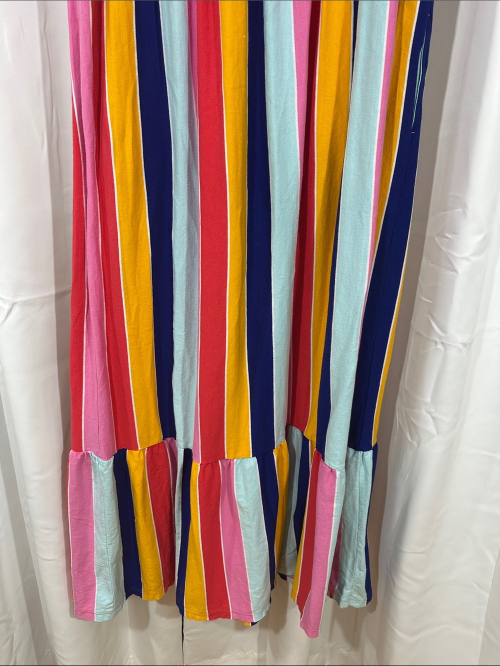 Crown & Ivy Colorful Striped Maxi Dress Size Large Pockets Tiered 100% Cotton - Picture 10 of 12